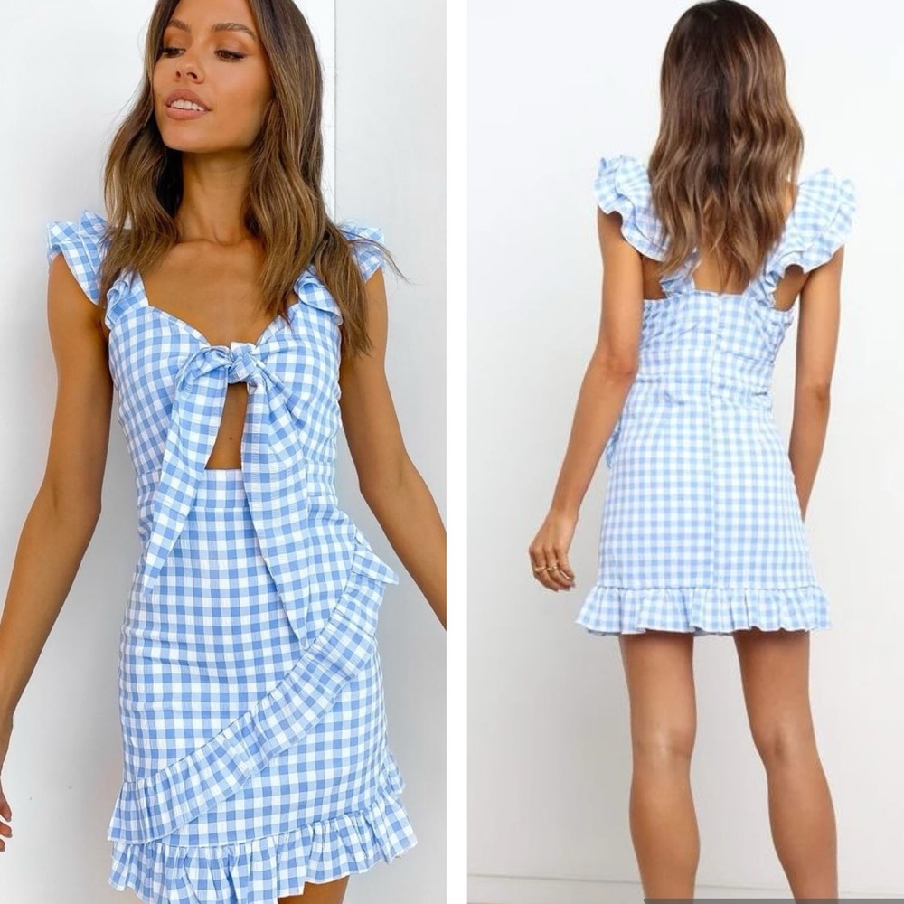 Petal & Pup Light Blue Checkered Mini Dress